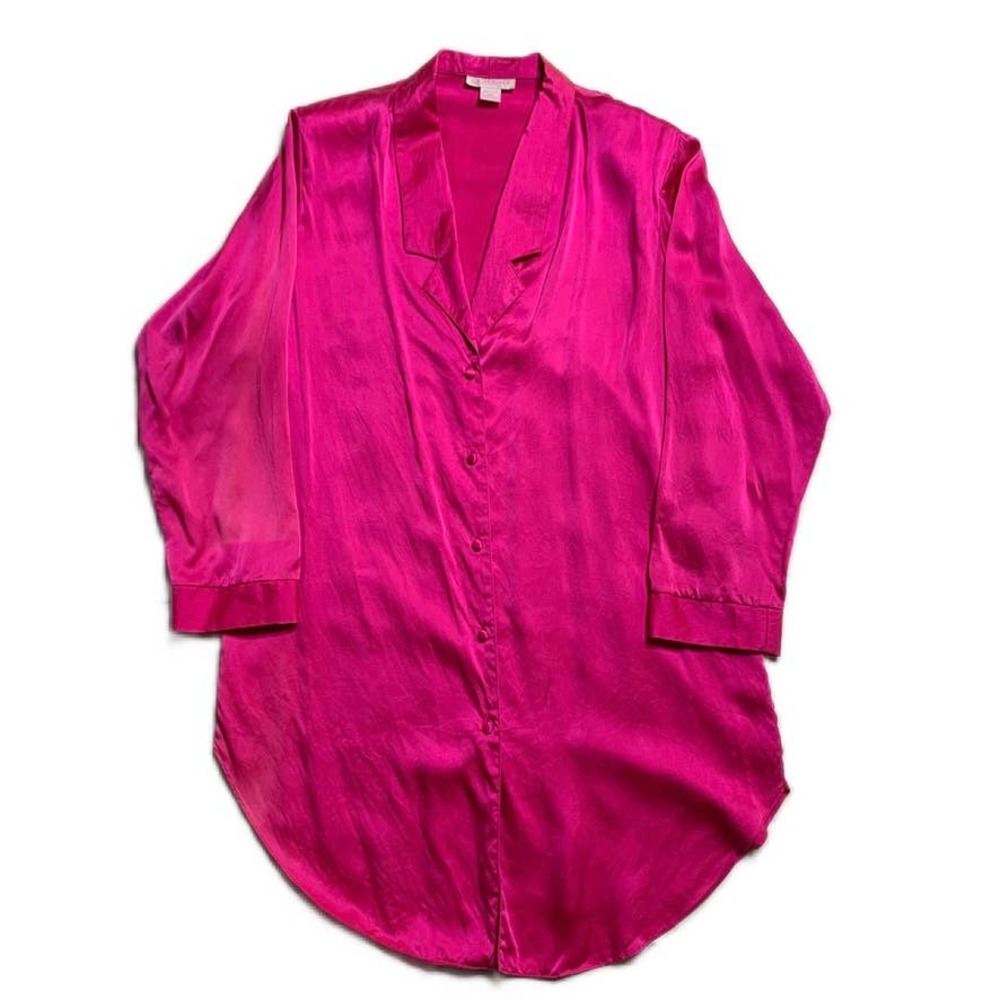 90s Silk Oversized Silk Hot Pink Button down Elevated Sultry Blouse